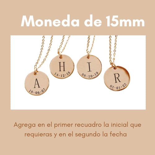 Collar Moneda Inicial y Fecha Personalizable